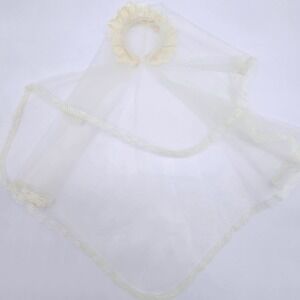 Vintage Christening Baptism Veil Lace Trim Headband Flower Accents Baby Girl